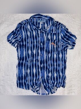 Tommy Bahama Navy & White Vertical Stripe Short-Sleeve Button Shirt